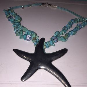 Starfish and beach rocks necklace